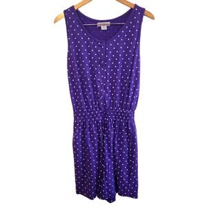 VINTAGE PURPLE POLKA DOT 100% COTTON BUTTON DOWN ROMPER WITH POCKETS